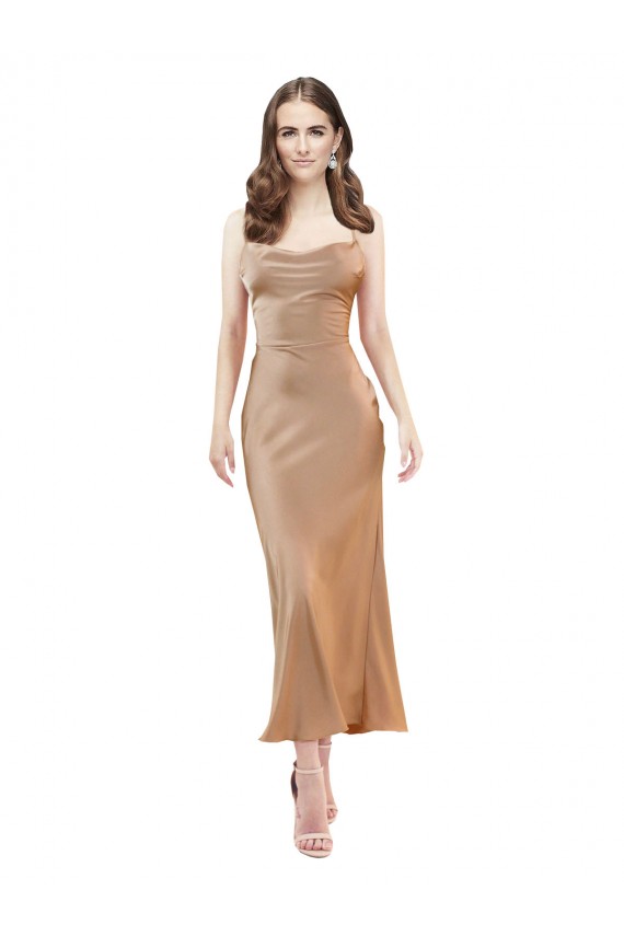 Sheath Cowl Neck Silk like Satin Midi Length Rose Gold Formal Evening Gown / Prom Dress / Bridesmaid Dress Belfast