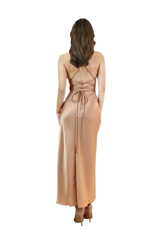 Sheath Cowl Neck Silk like Satin Midi Length Rose Gold Formal Evening Gown / Prom Dress / Bridesmaid Dress Belfast