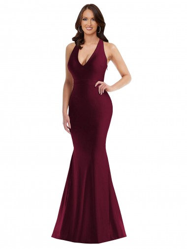 Mermaid V-Neck Silk like Satin Long Burgundy Formal Plus Size Evening Gown / Prom Dress / Bridesmaid Dress Belfast