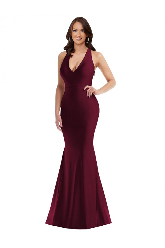 Mermaid V-Neck Silk like Satin Long Burgundy Formal Plus Size Evening Gown / Prom Dress / Bridesmaid Dress Belfast