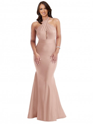 Mermaid Halter Neck Silk like Satin Long Dusty Pink Formal Plus Size Evening Gown / Prom Dress / Bridesmaid Dress Belfast