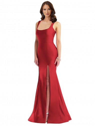 Mermaid Square Neck Silk like Satin Long Red Formal Plus Size Evening Gown / Prom Dress / Bridesmaid Dress Belfast