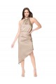 A-Line Halter Neck Silk like Satin Midi Length Champagne Pink High Low Prom Dress / Bridesmaid Dress Belfast
