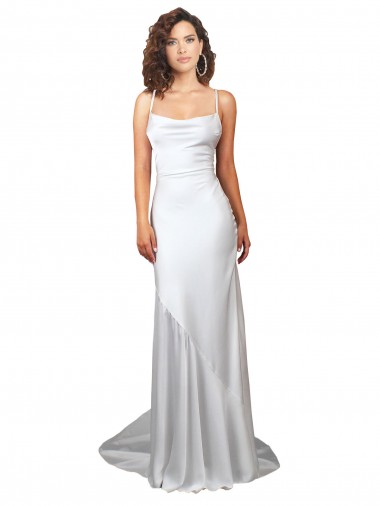 Sheath Cowl Neck Silk like Satin Sweep Train White Beach Wedding Dress Belfast