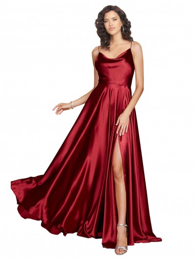 A-Line Cowl Neck Silk like Satin Long Burgundy Black Tie Evening Gown / Prom Dress / Bridesmaid Dress Belfast