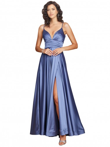 A-Line Sweetheart Silk like Satin Long French Blue Black Tie Evening Gown / Prom Dress / Bridesmaid Dress Belfast