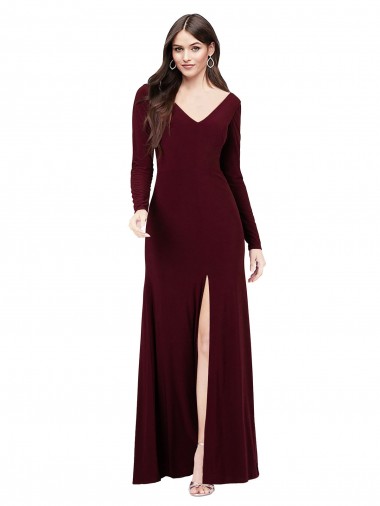 Sheath V-Neck Spandex Long Burgundy Gold Prom Dress / Bridesmaid Dress Belfast