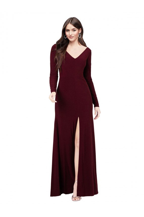 Sheath V-Neck Spandex Long Burgundy Gold Prom Dress / Bridesmaid Dress Belfast