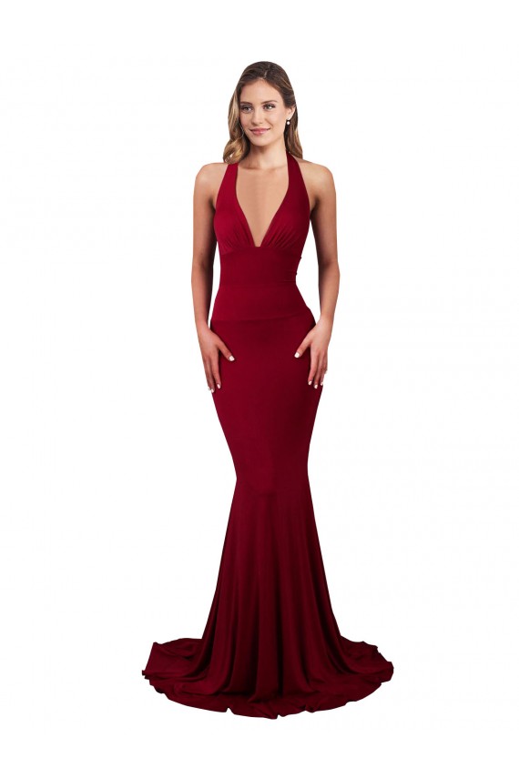 Mermaid V-Neck Spandex Long Burgundy Formal Evening Gown / Prom Dress / Bridesmaid Dress Belfast