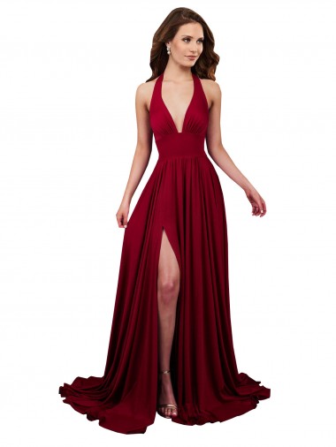A-Line V-Neck Spandex Long Burgundy Black Tie Evening Gown / Prom Dress / Bridesmaid Dress Belfast