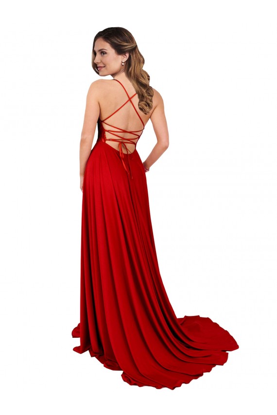 A-Line Square Neck Spandex & Lace Long Red Semi Formal Evening Dress / Prom Dress / Bridesmaid Dress Belfast