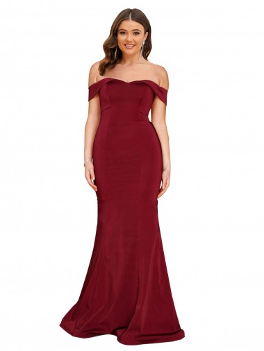 Mermaid Off the Shoulder Spandex Long Burgundy Formal Plus Size Evening Gown / Prom Dress / Bridesmaid Dress Belfast