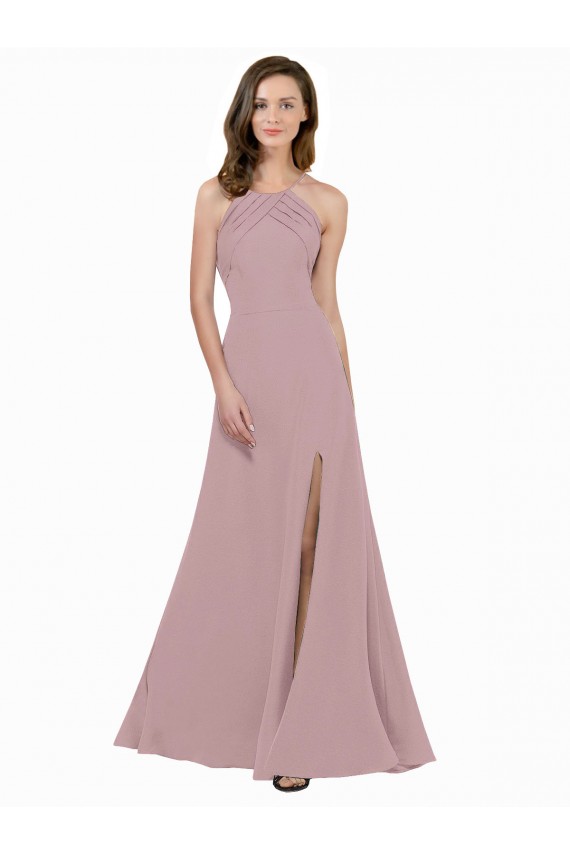 A-Line High Neck Stretch Crepe Long Dusty Pink Prom Dress / Bridesmaid Dress Belfast