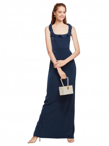 Sheath Scoop Neck Stretch Crepe Long Dark Navy Formal Evening Gown / Prom Dress / Bridesmaid Dress Belfast