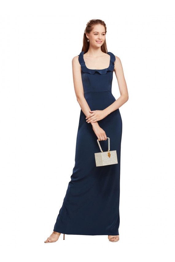 Sheath Scoop Neck Stretch Crepe Long Dark Navy Formal Evening Gown / Prom Dress / Bridesmaid Dress Belfast