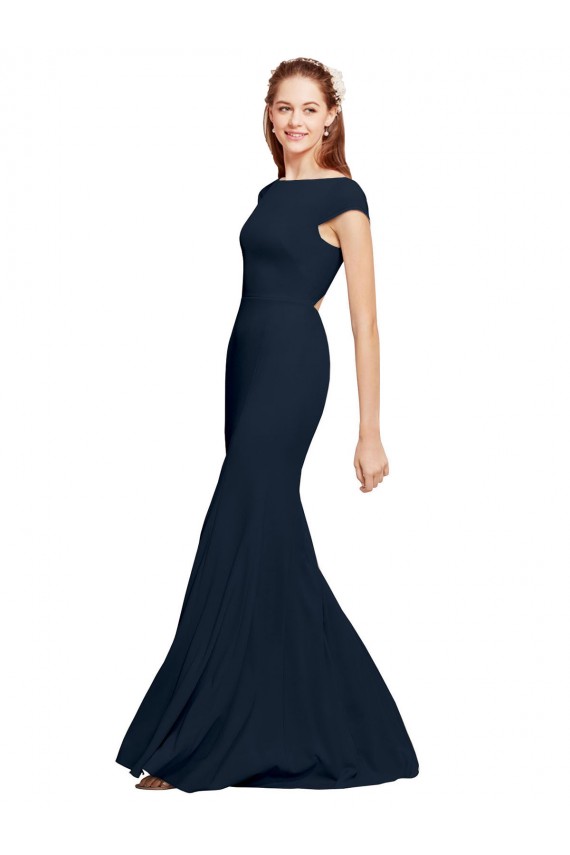 A-Line Boat Neck Stretch Crepe Long Dark Navy Formal Evening Gown / Prom Dress / Bridesmaid Dress Belfast