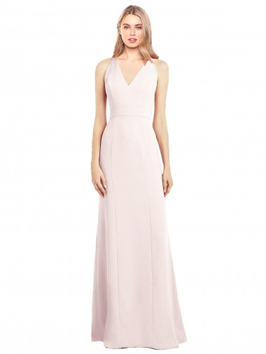 Trumpet V-Neck Stretch Crepe Long Pink Semi Formal Evening Dress / Prom Dress / Bridesmaid Dress Belfast
