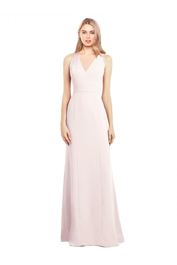 Trumpet V-Neck Stretch Crepe Long Pink Semi Formal Evening Dress / Prom Dress / Bridesmaid Dress Belfast