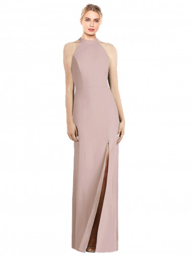 Trumpet Halter Neck Stretch Crepe Long Dusty Pink Semi Formal Evening Dress / Bridesmaid Dress Belfast
