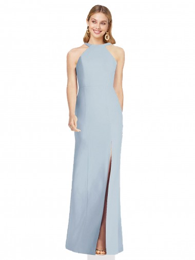 Trumpet High Neck Stretch Crepe Long Light Sky Blue Formal Evening Gown / Bridesmaid Dress Belfast