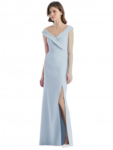 A-Line V-Neck Stretch Crepe Long Light Sky Blue Black Tie Evening Gown / Bridesmaid Dress Belfast