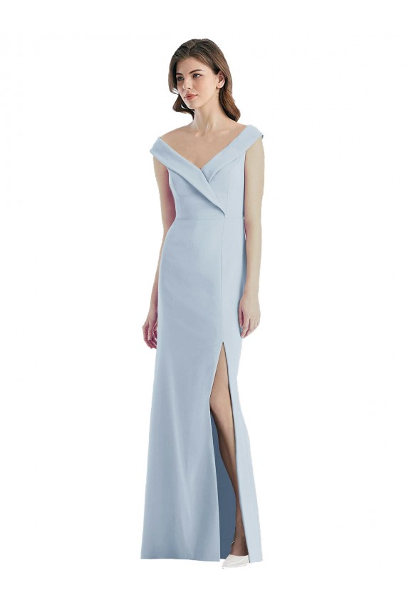 A-Line V-Neck Stretch Crepe Long Light Sky Blue Black Tie Evening Gown / Bridesmaid Dress Belfast