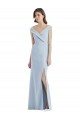 A-Line V-Neck Stretch Crepe Long Light Sky Blue Black Tie Evening Gown / Bridesmaid Dress Belfast