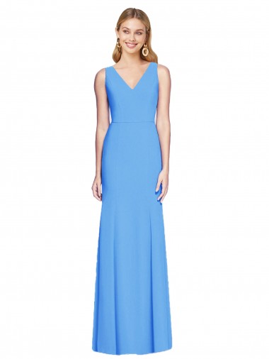 Trumpet V-Neck Stretch Crepe Long Peacock Blue Semi Formal Evening Dress / Prom Dress / Bridesmaid Dress Belfast