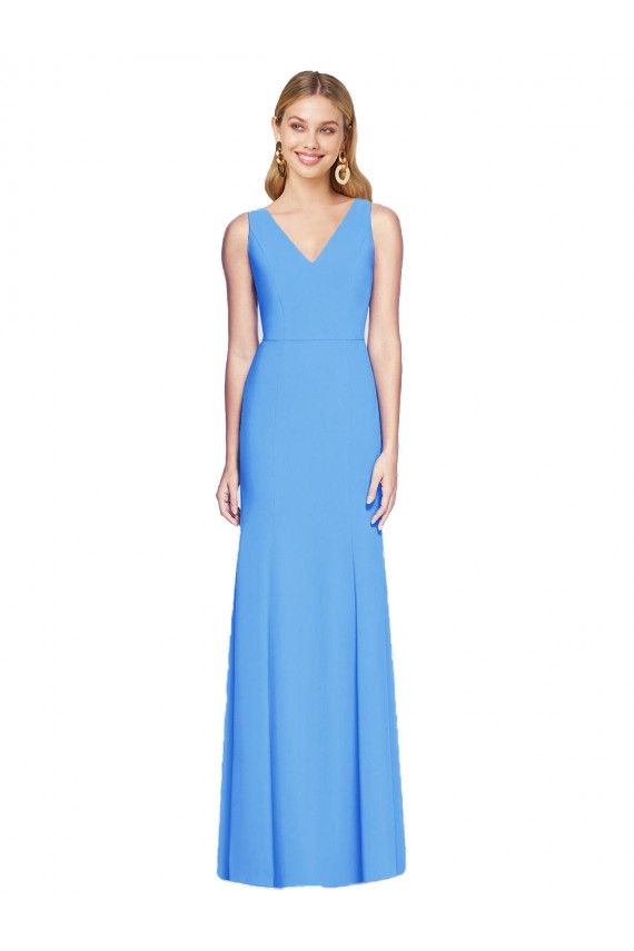 Trumpet V-Neck Stretch Crepe Long Peacock Blue Semi Formal Evening Dress / Prom Dress / Bridesmaid Dress Belfast