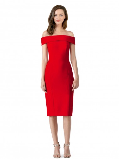 Sheath Off the Shoulder Stretch Crepe Cocktail Length Red Formal Evening Gown / Prom Dress / Bridesmaid Dress Belfast