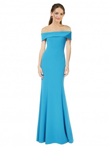 Sheath Off the Shoulder Stretch Crepe Long Peacock Blue Formal Evening Gown / Prom Dress / Bridesmaid Dress Belfast