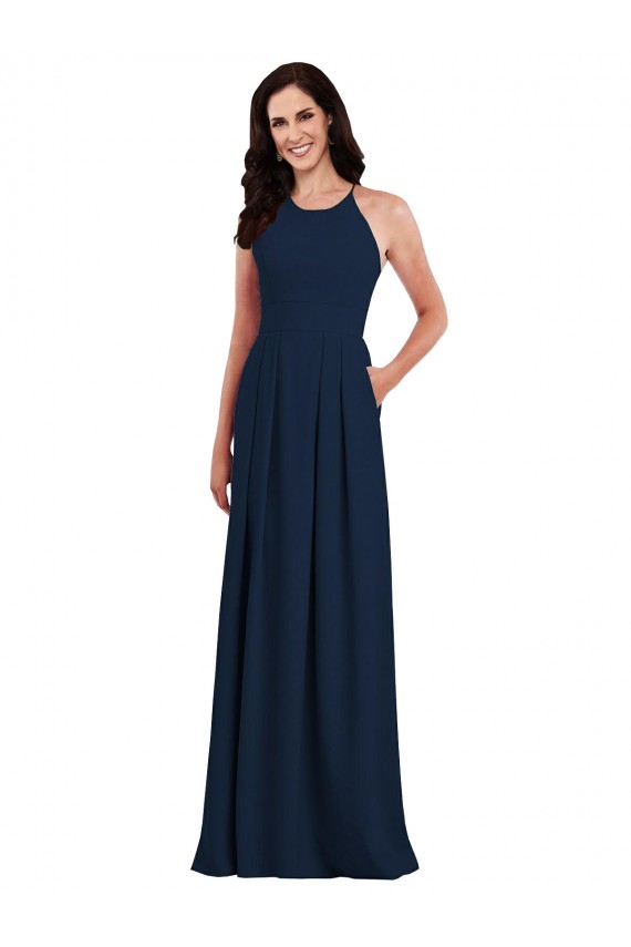 Trumpet Halter Neck Stretch Crepe Long Dark Navy Semi Formal Evening Dress / Bridesmaid Dress Belfast