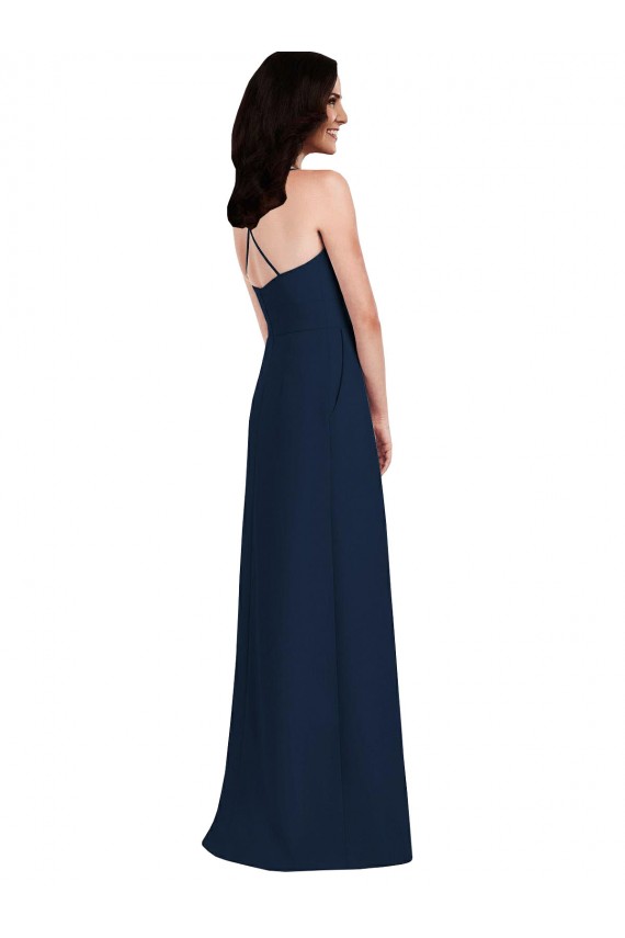 Trumpet Halter Neck Stretch Crepe Long Dark Navy Semi Formal Evening Dress / Bridesmaid Dress Belfast