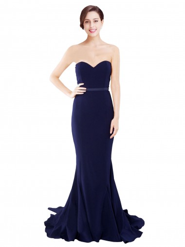 Mermaid Strapless Stretch Crepe Sweep Train Dark Navy Semi Formal Evening Dress / Prom Dress / Bridesmaid Dress Belfast