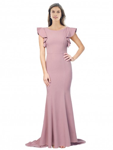 Mermaid Round Neck Stretch Crepe Sweep Train Dusty Pink Formal Evening Gown / Prom Dress / Bridesmaid Dress Belfast