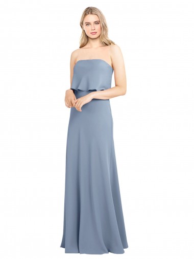 Sheath High Neck Stretch Crepe Long Smoke Blue Formal Evening Gown / Prom Dress / Bridesmaid Dress Belfast