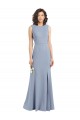 Sheath High Neck Stretch Crepe Long Smoke Blue Bridesmaid Dress Belfast