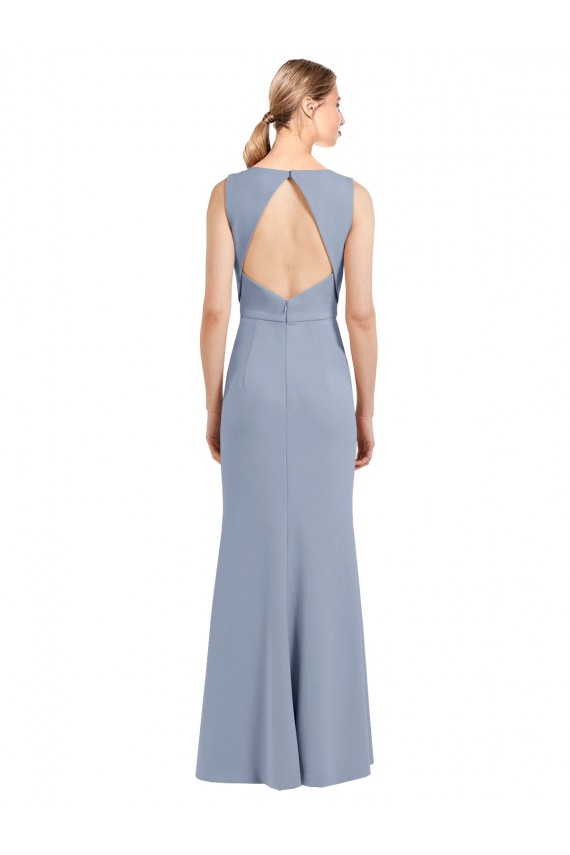 Sheath High Neck Stretch Crepe Long Smoke Blue Bridesmaid Dress Belfast