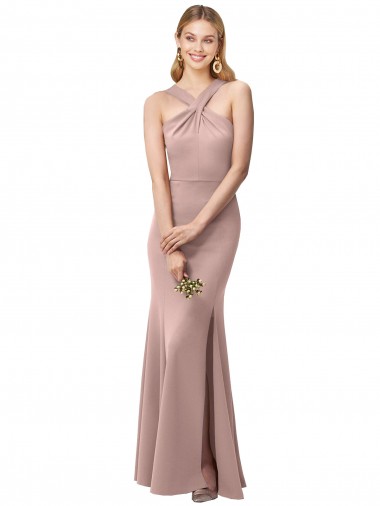 Sheath High Neck Stretch Crepe Long Dusty Pink Prom Dress / Bridesmaid Dress Belfast