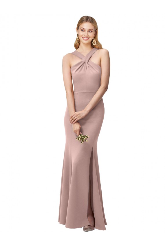 Sheath High Neck Stretch Crepe Long Dusty Pink Prom Dress / Bridesmaid Dress Belfast