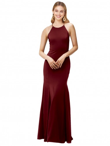 Mermaid High Neck Stretch Crepe Long Burgundy Gold Formal Evening Gown / Prom Dress / Bridesmaid Dress Belfast