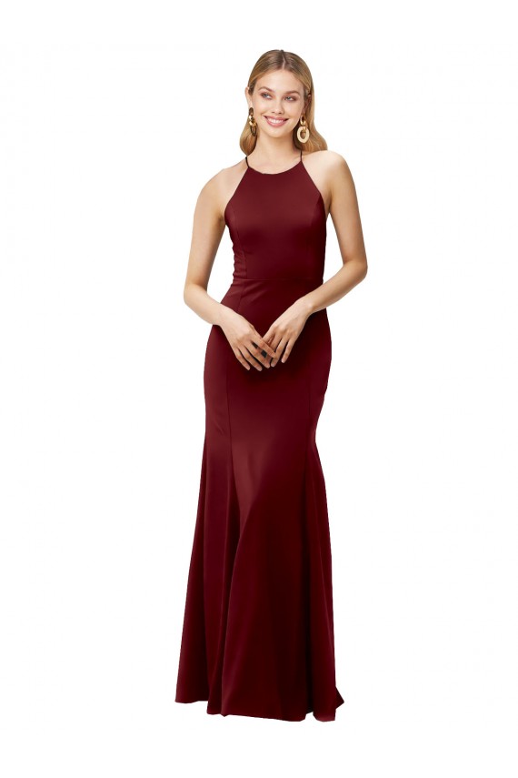 Mermaid High Neck Stretch Crepe Long Burgundy Gold Formal Evening Gown / Prom Dress / Bridesmaid Dress Belfast