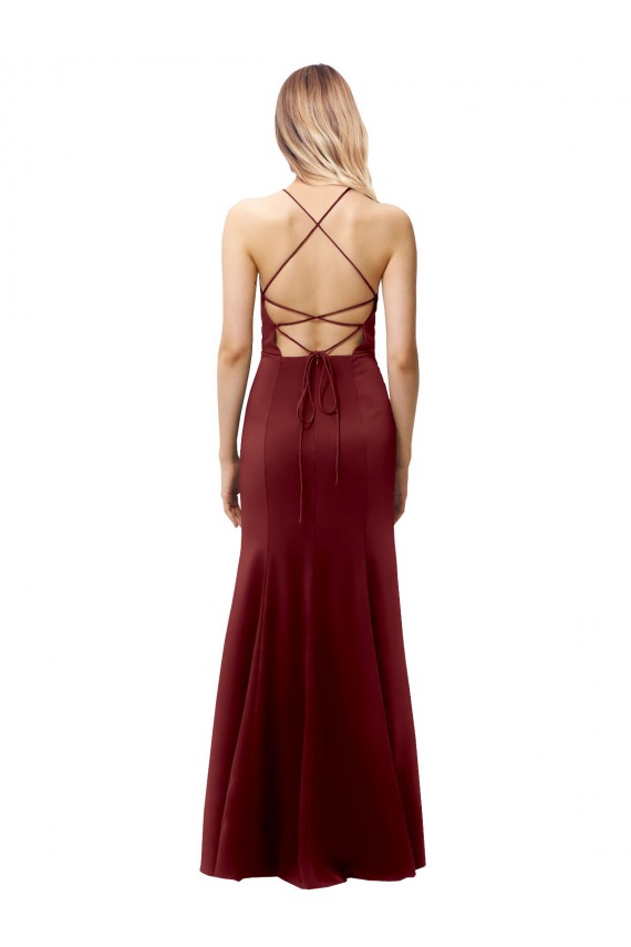 Mermaid High Neck Stretch Crepe Long Burgundy Gold Formal Evening Gown / Prom Dress / Bridesmaid Dress Belfast