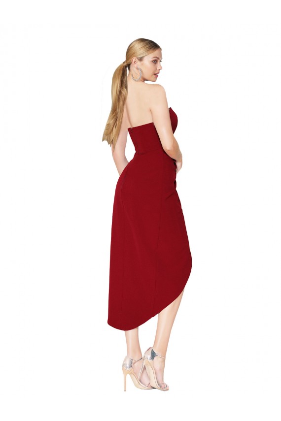 Mermaid High Neck Stretch Crepe Knee Length Burgundy High Low Evening Gown / Prom Dress / Bridesmaid Dress Belfast