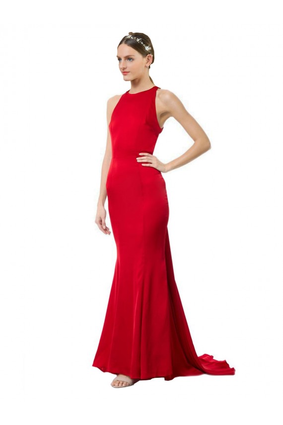Mermaid High Neck Stretch Crepe Long Red Formal Evening Gown / Bridesmaid Dress Belfast