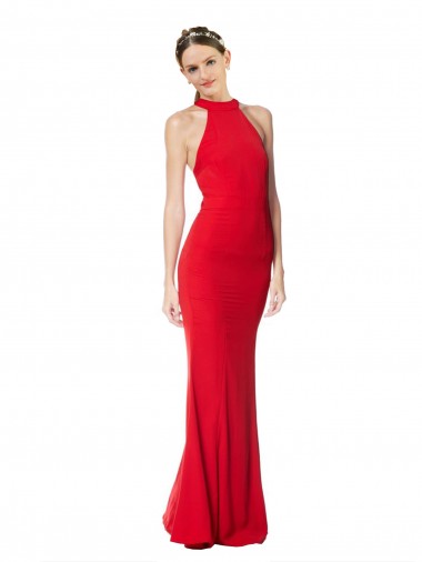 Mermaid High Neck Stretch Crepe Long Red Prom Dress / Bridesmaid Dress Belfast