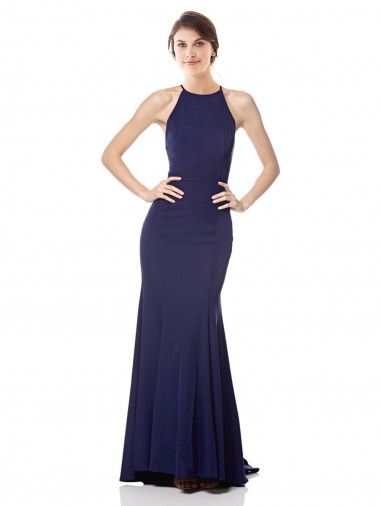 Mermaid High Neck Stretch Crepe Long Navy Blue Bridesmaid Dress / Formal Dress Belfast