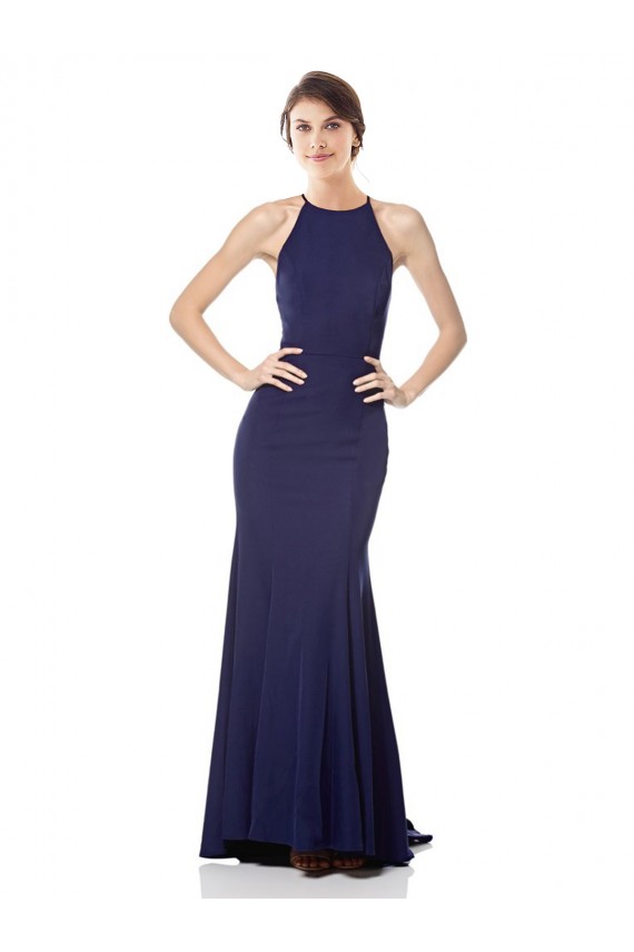 Mermaid High Neck Stretch Crepe Long Navy Blue Bridesmaid Dress / Formal Dress Belfast