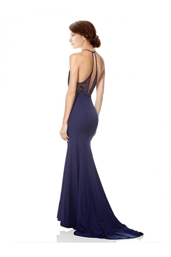 Mermaid High Neck Stretch Crepe Long Navy Blue Bridesmaid Dress / Formal Dress Belfast