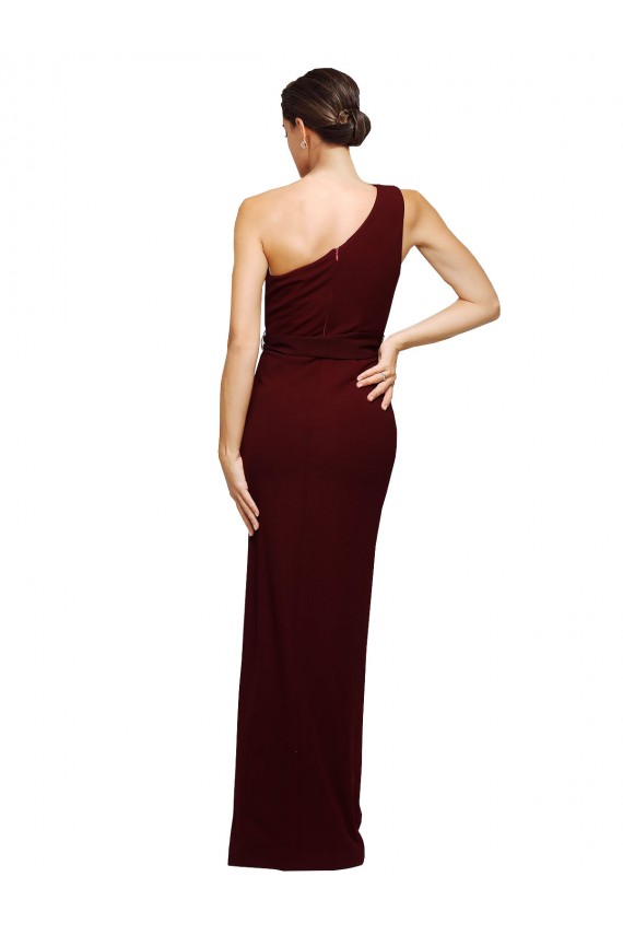 Sheath One Shoulder Stretch Crepe Long Burgundy Gold Black Tie Evening Gown / Prom Dress / Bridesmaid Dress Belfast